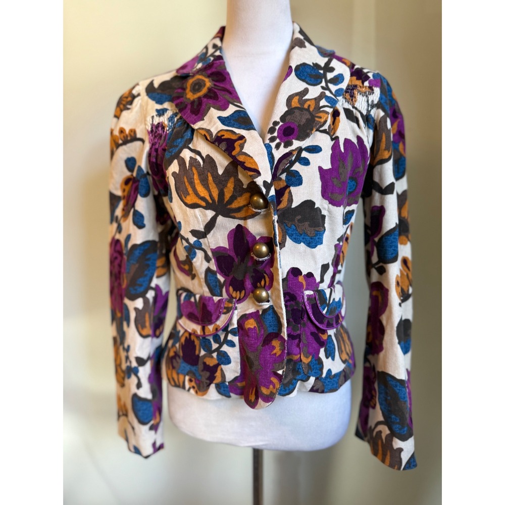W‎ Work to Weekend Floral Print Cropped Blazer Jacket 6 boho whimsi y2k corduroy